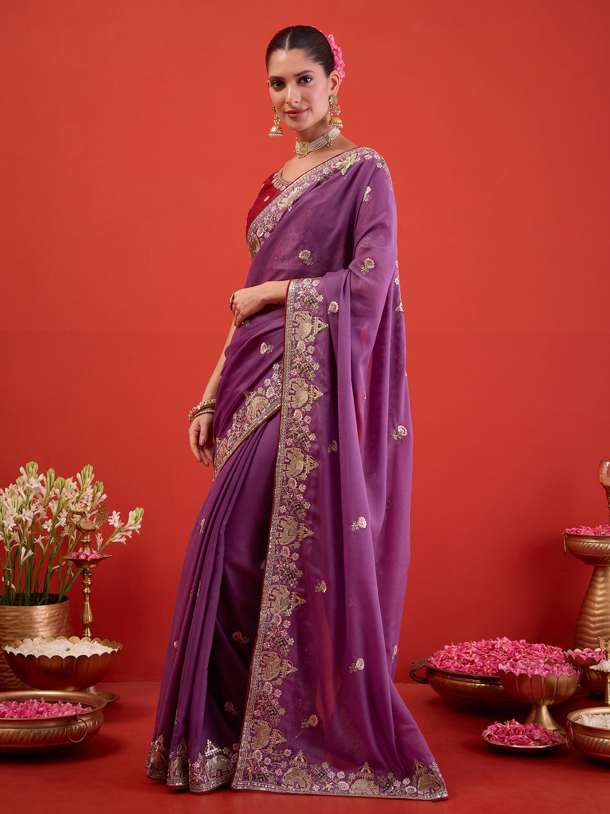 Lavender Georgette saree – detail view 1