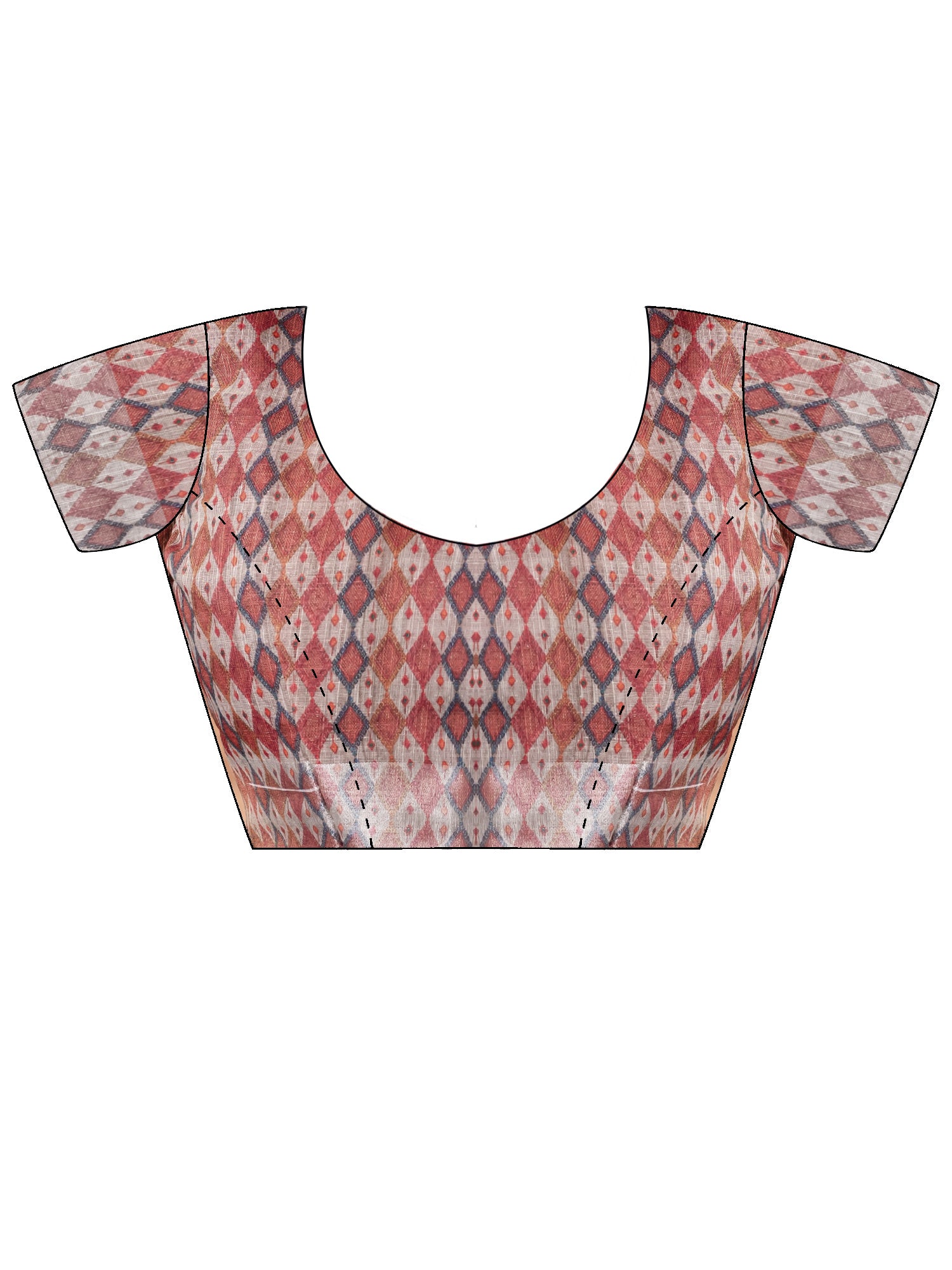Unstitched rust linen blouse piece with geometric design