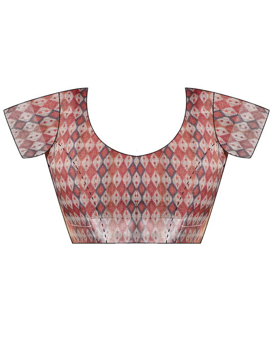 Unstitched rust linen blouse piece with geometric design