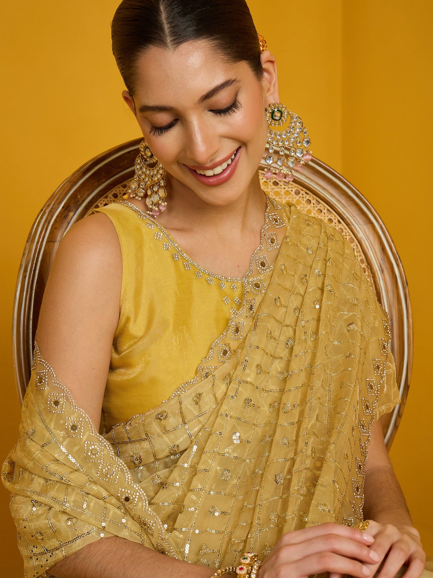 Yellow Soft Silk saree – detail view 3