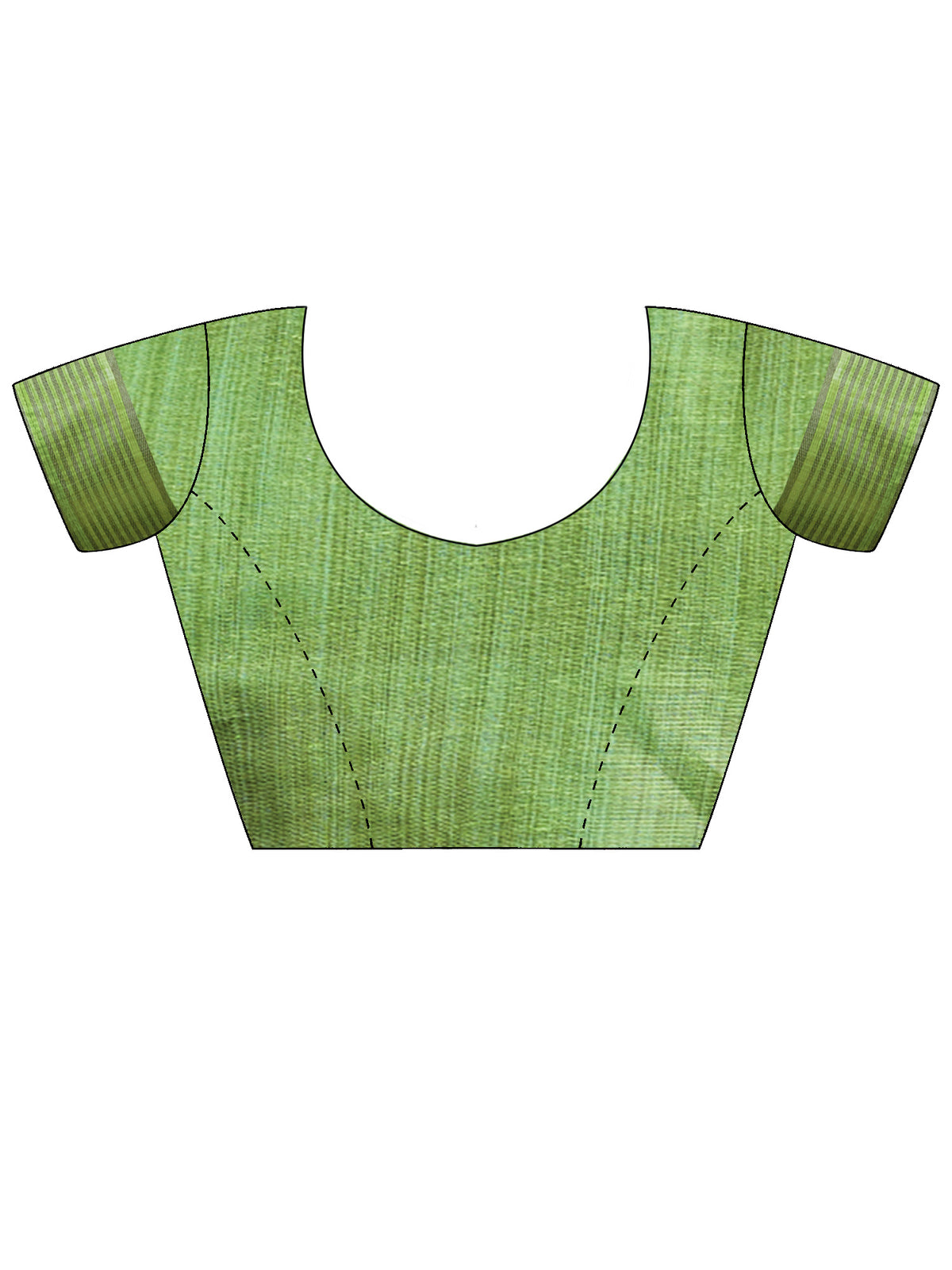 Unstitched green linen blouse piece with ethnic motif design
