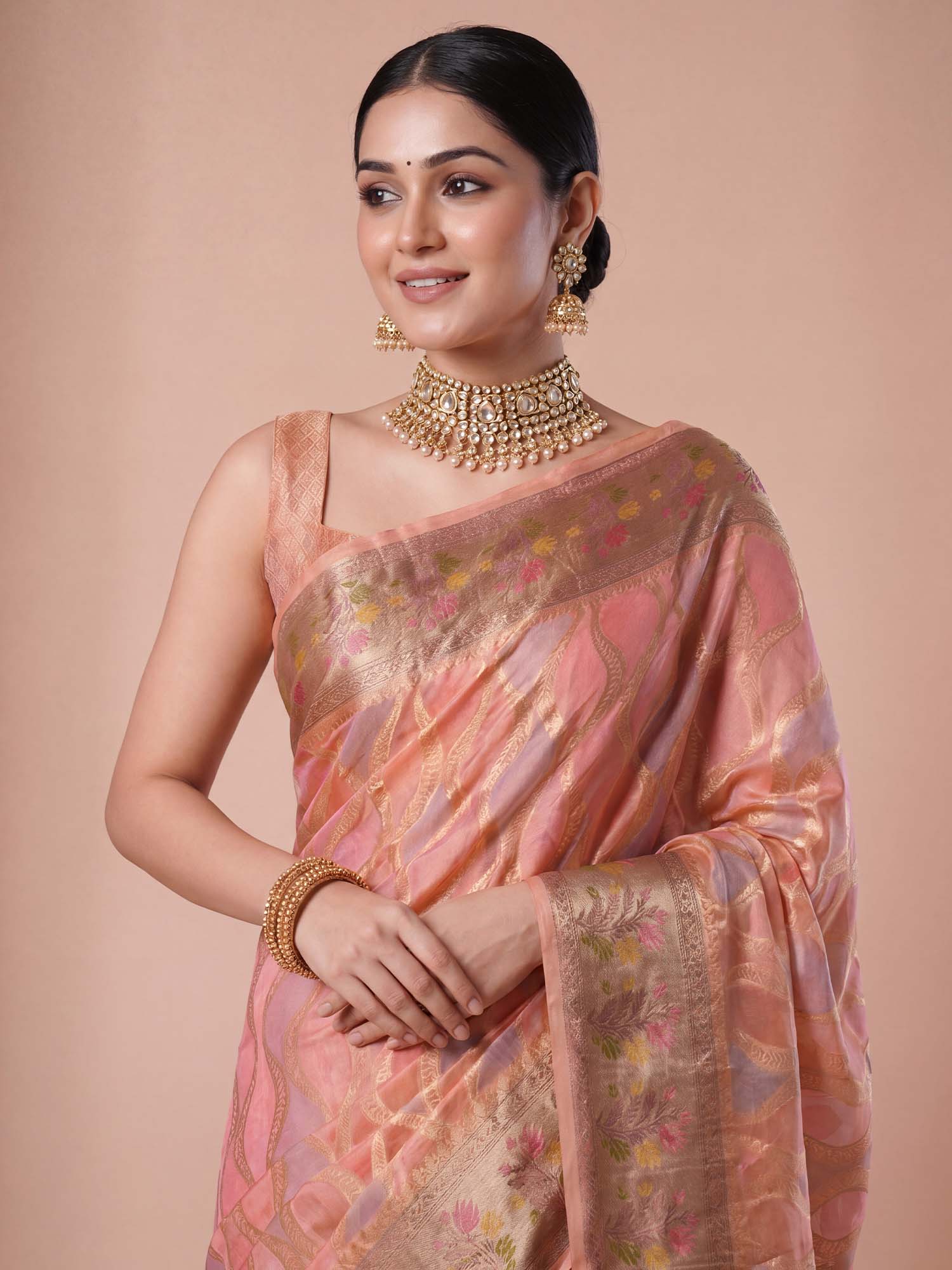 Pink Organza saree – detail view 4