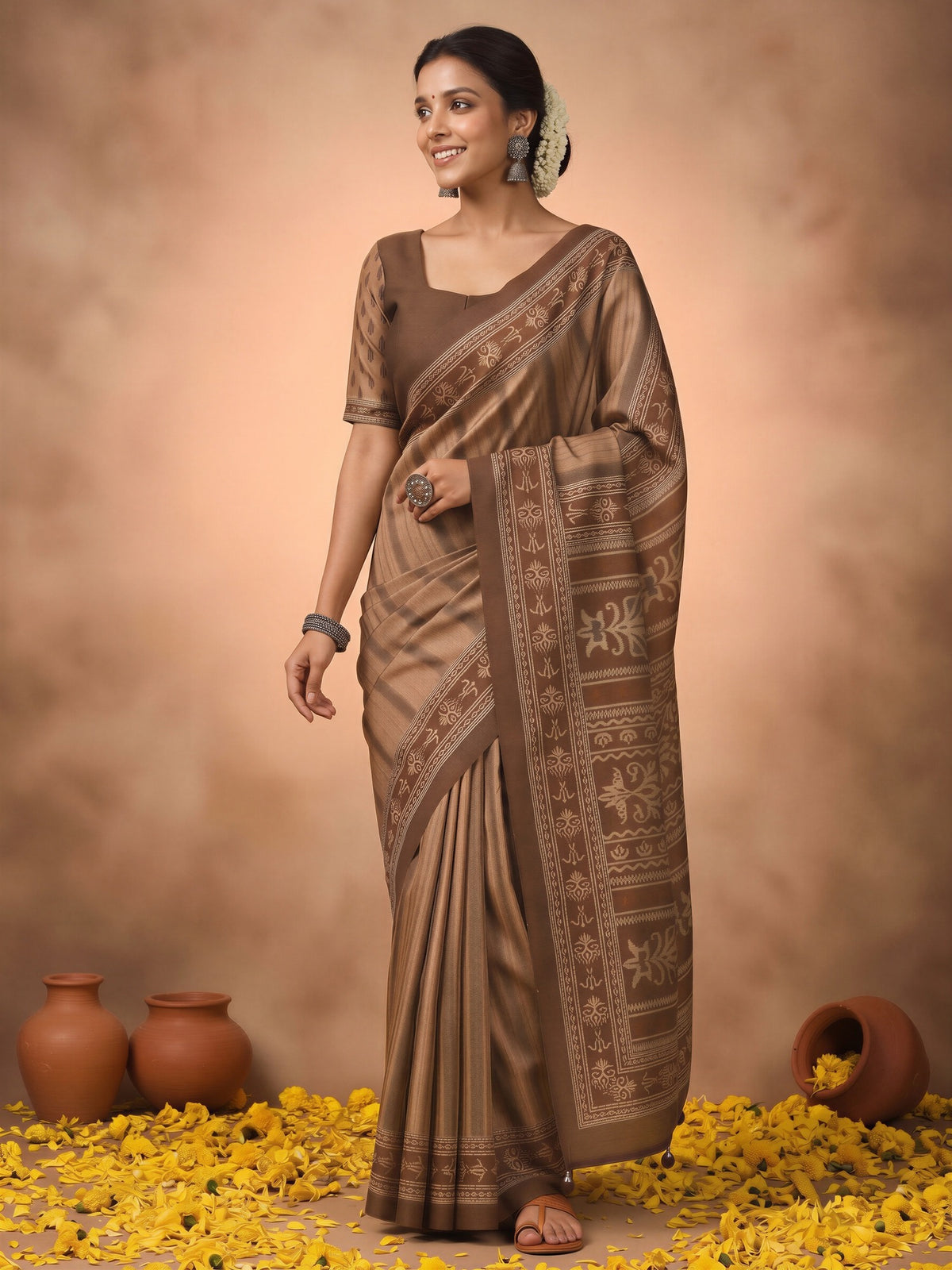 Brown Silk Blend saree – detail view 3