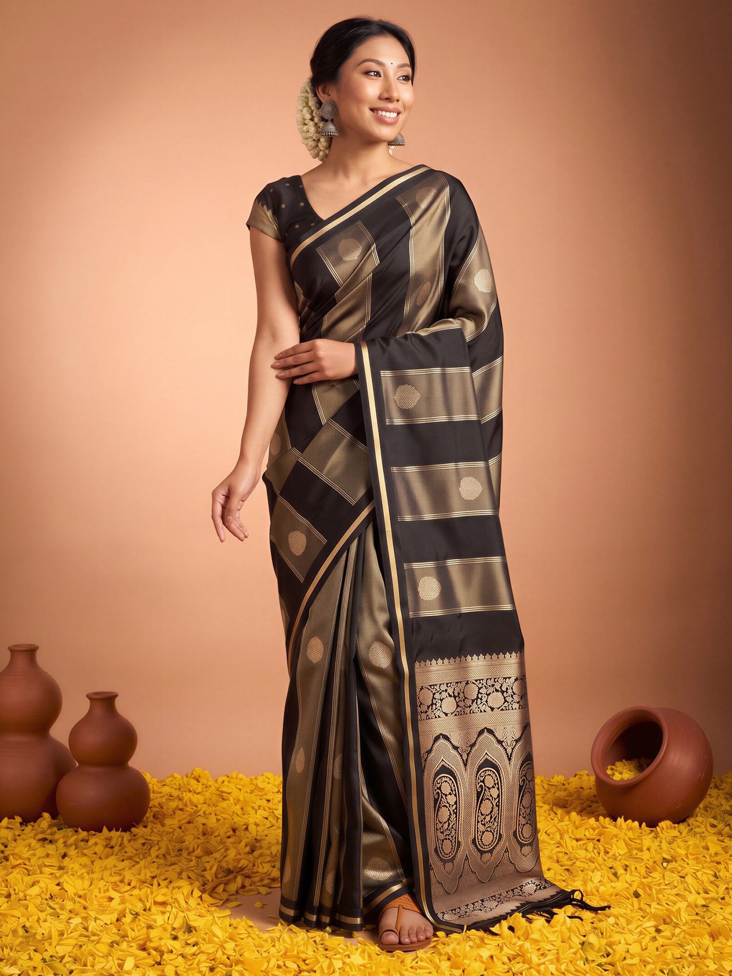 Black Satin saree – detail view 3