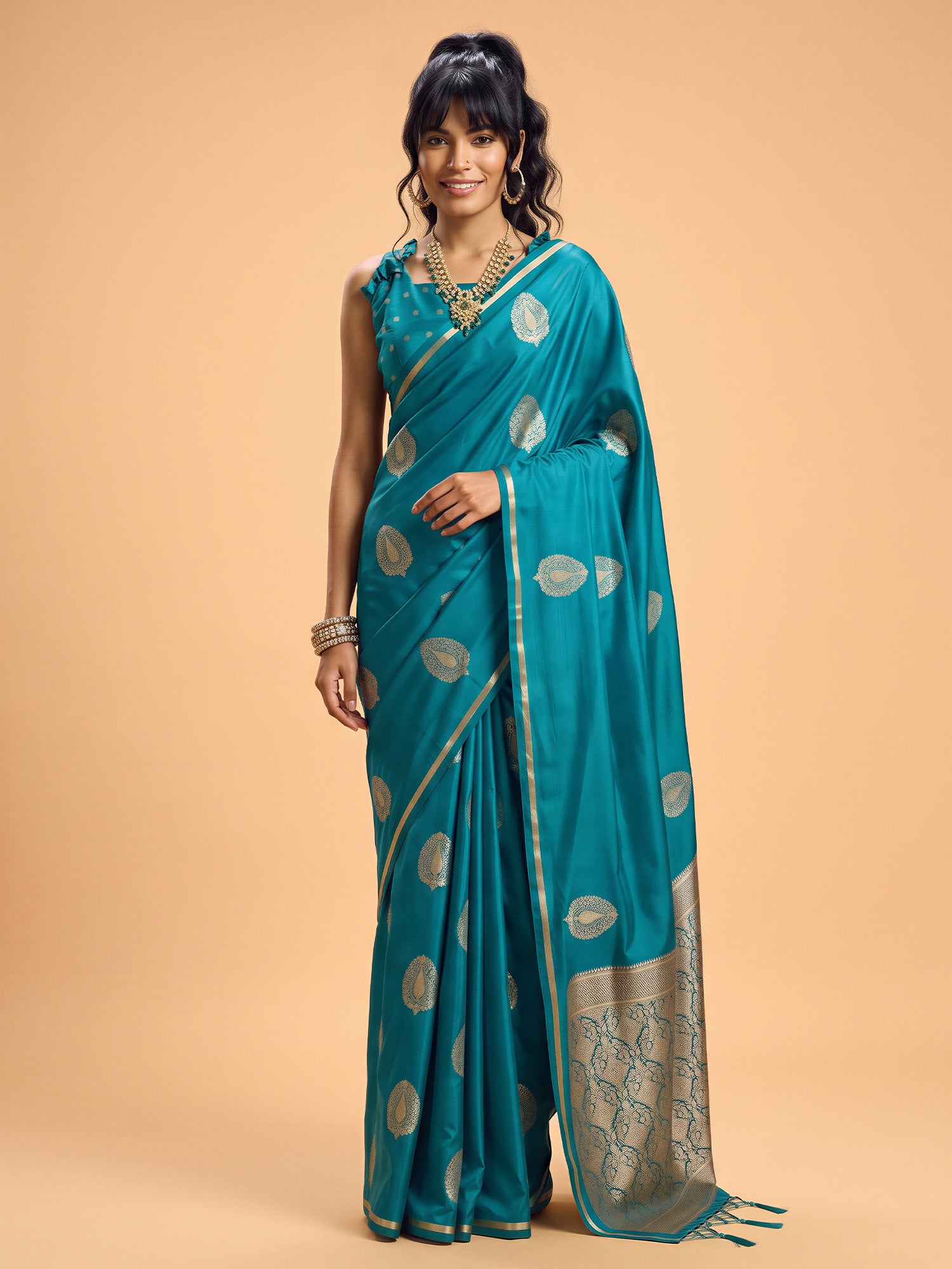 Light Blue Satin Silk saree – detail view 3
