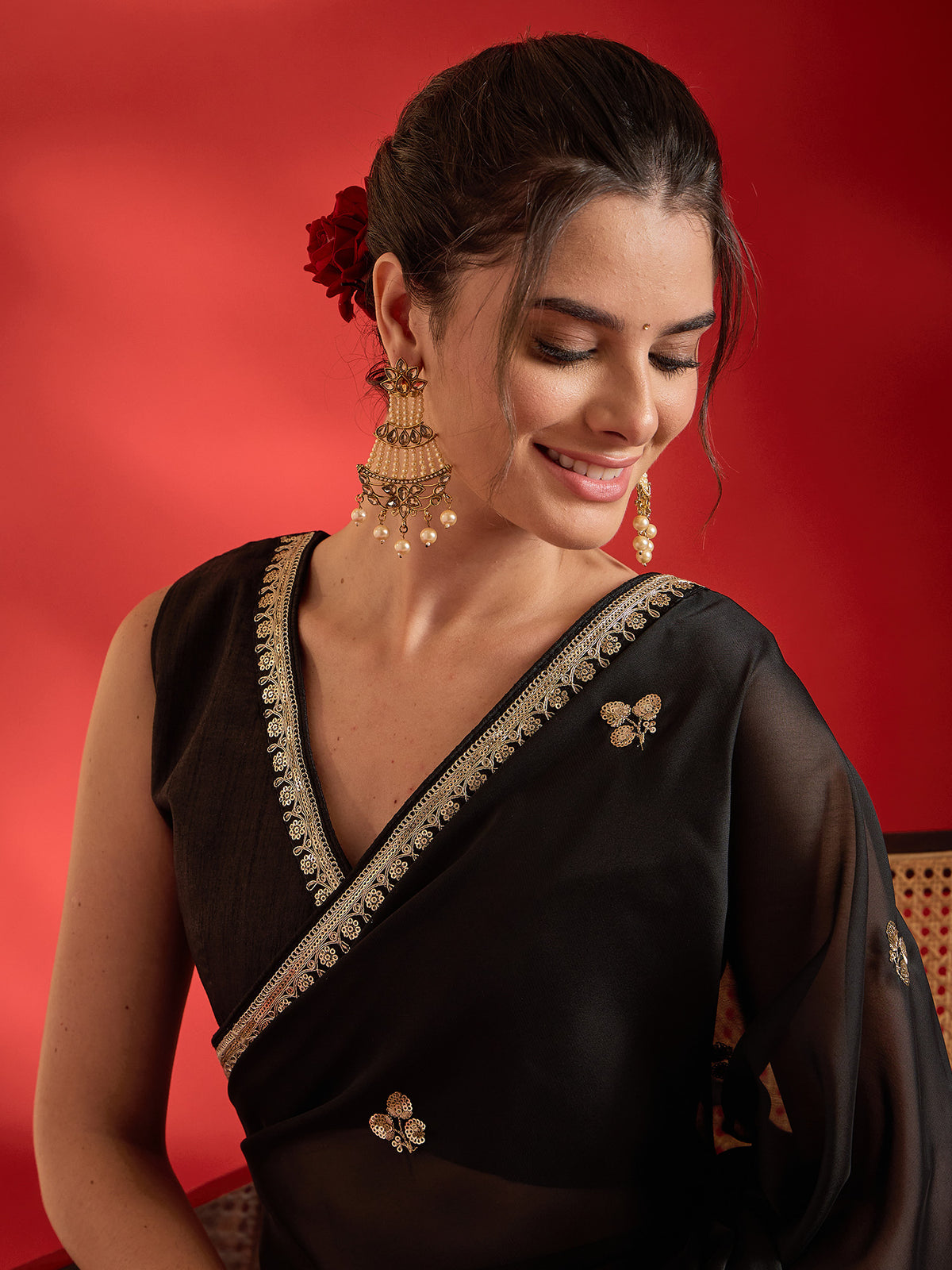 Black Georgette saree – detail view 3
