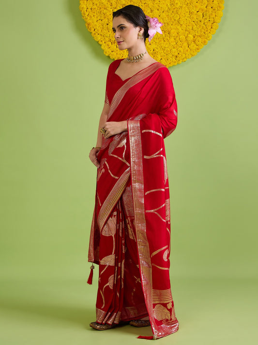 Red Silk Blend saree – detail view 1