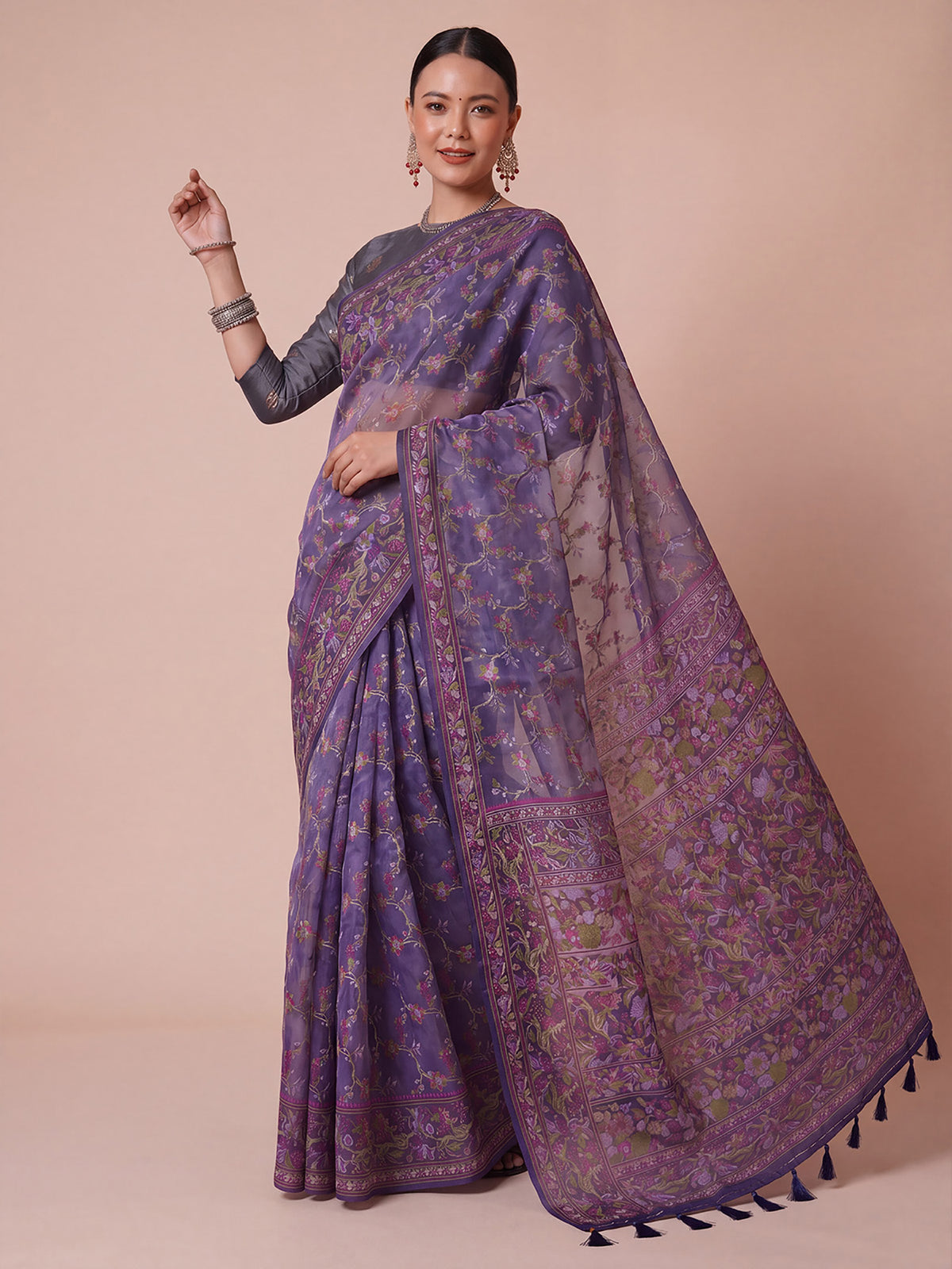 Purple Organza saree – detail view 3