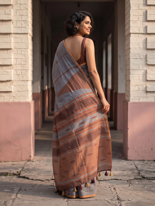 Charcoal Grey Linen Blend saree – detail view 1