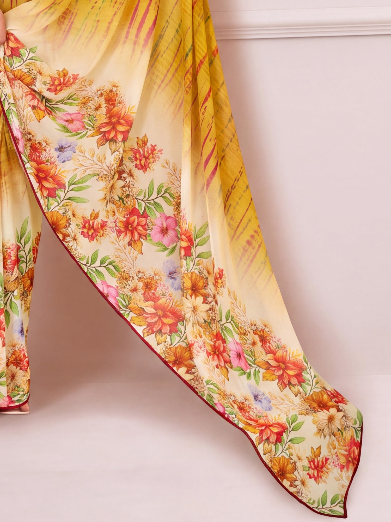 Mustard Georgette saree – detail view 5
