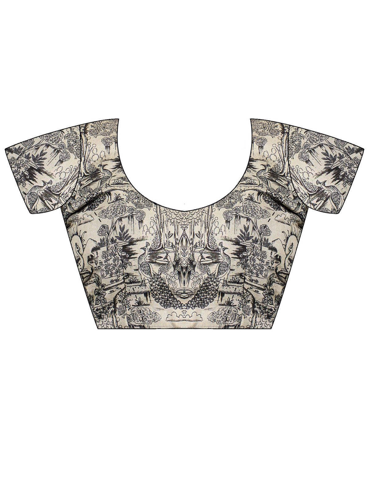 Unstitched off white viscose silk blouse piece with botanical design