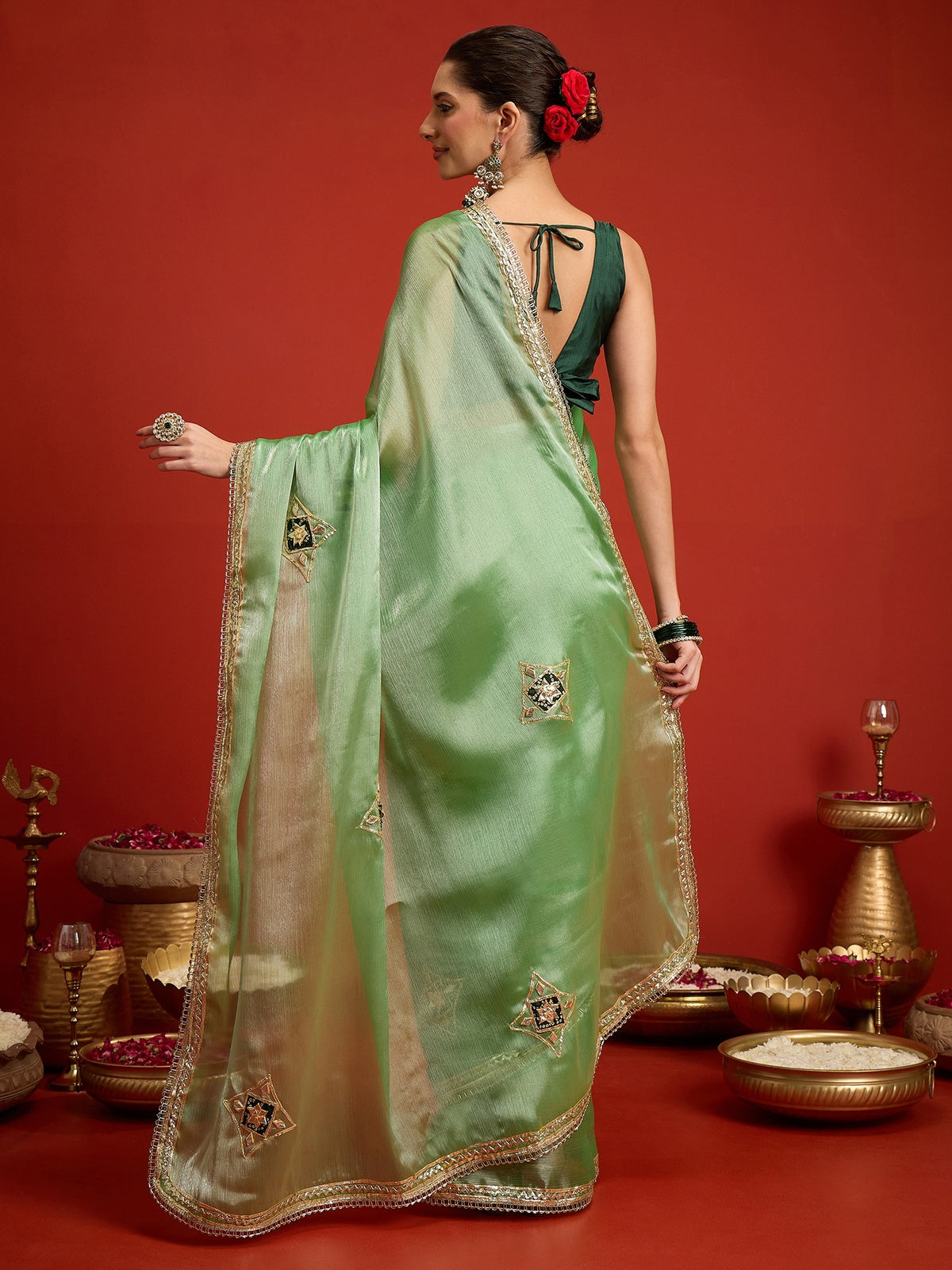 Sea Green Paper Silk saree – detail view 6