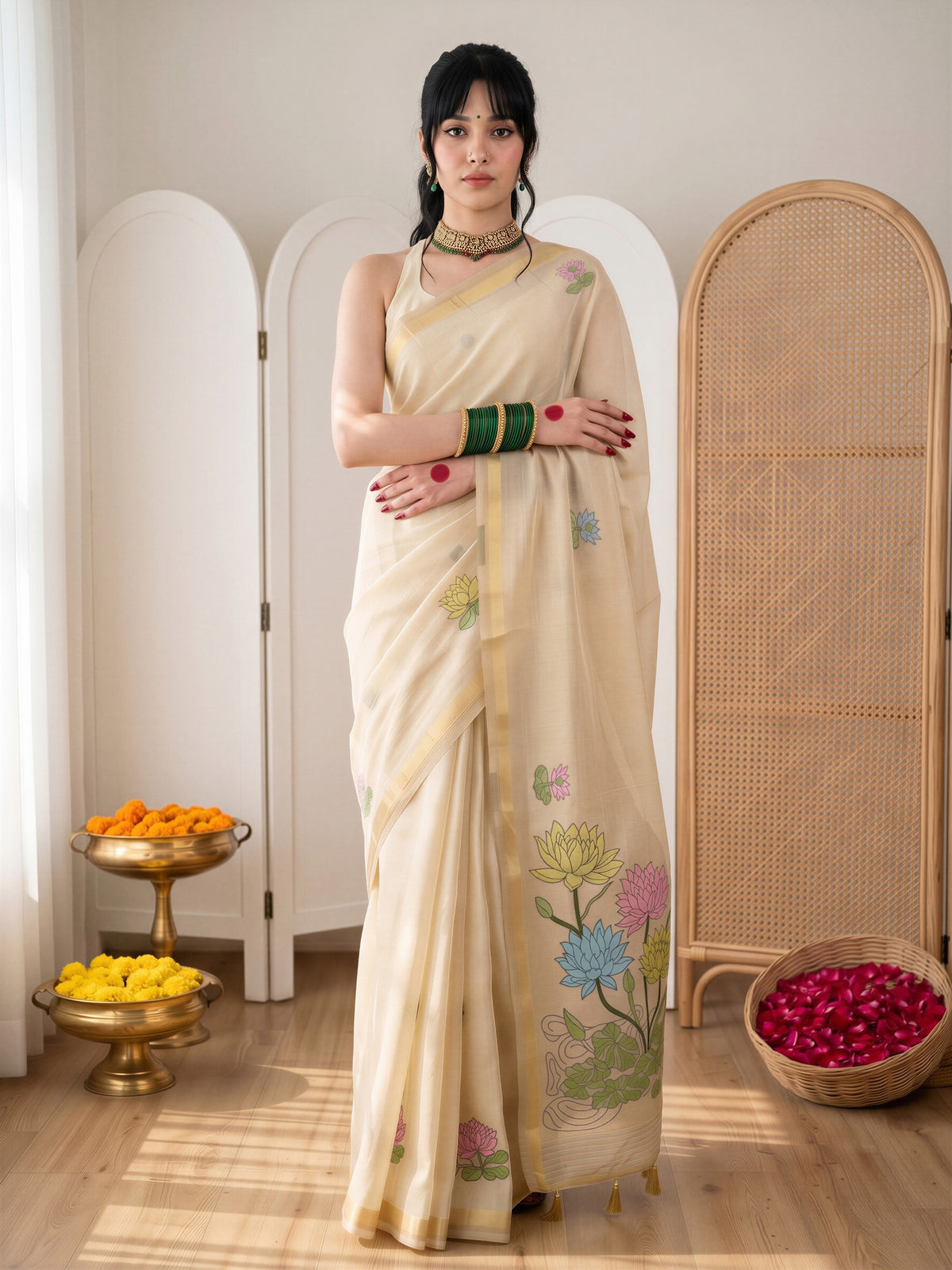 Off White Muga Silk saree – detail view 3