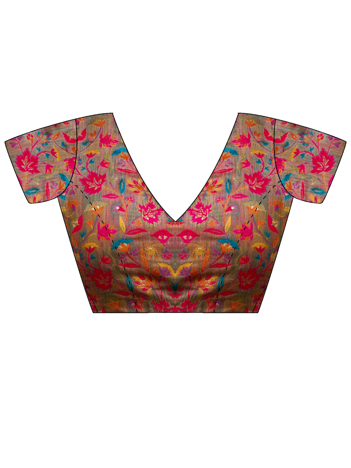 Unstitched beige pashmina silk blouse piece with woven design design