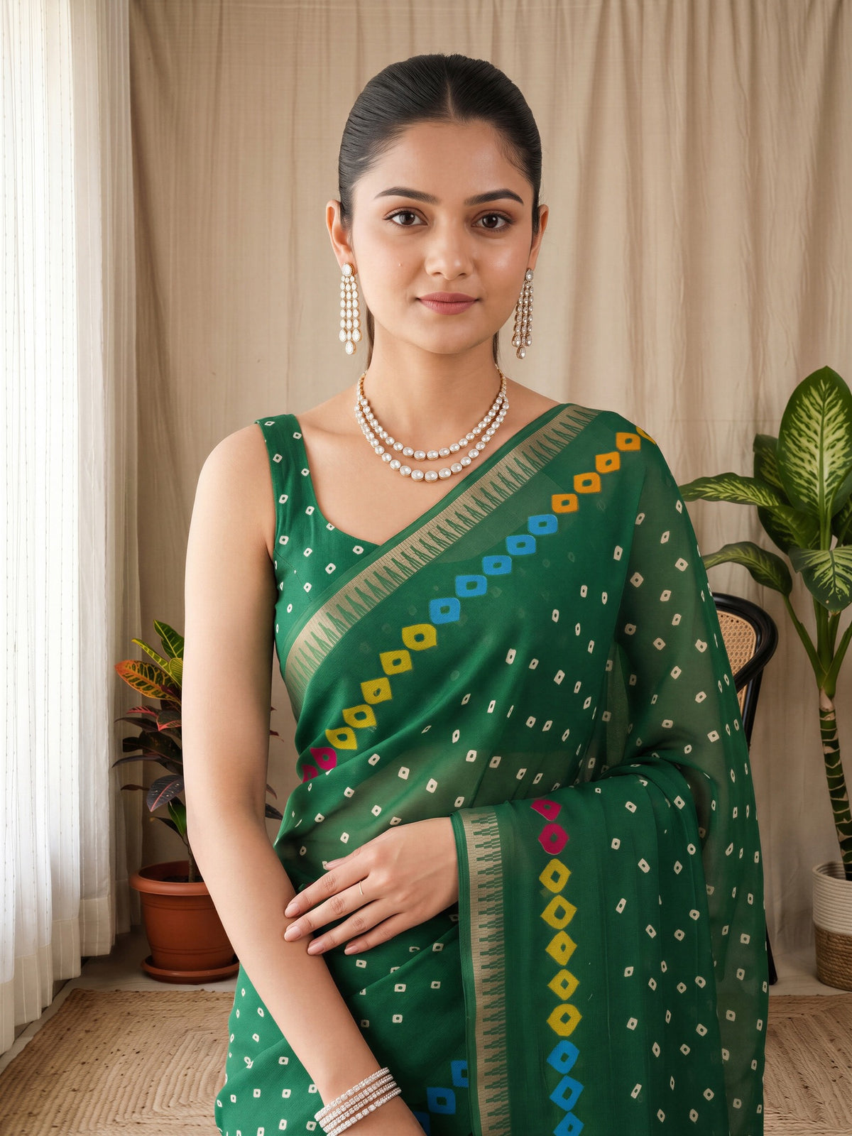 Green Georgette saree – detail view 4