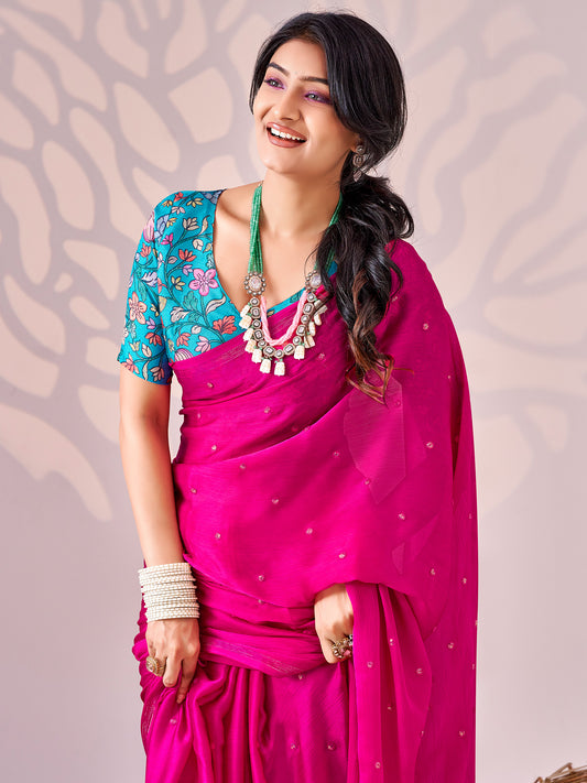 Pink Chiffon saree – detail view 2