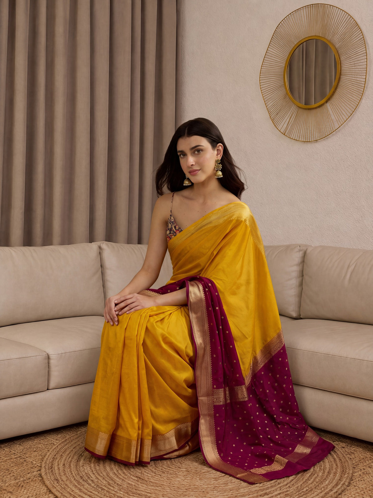 Mustard Mysore Silk saree – detail view 3
