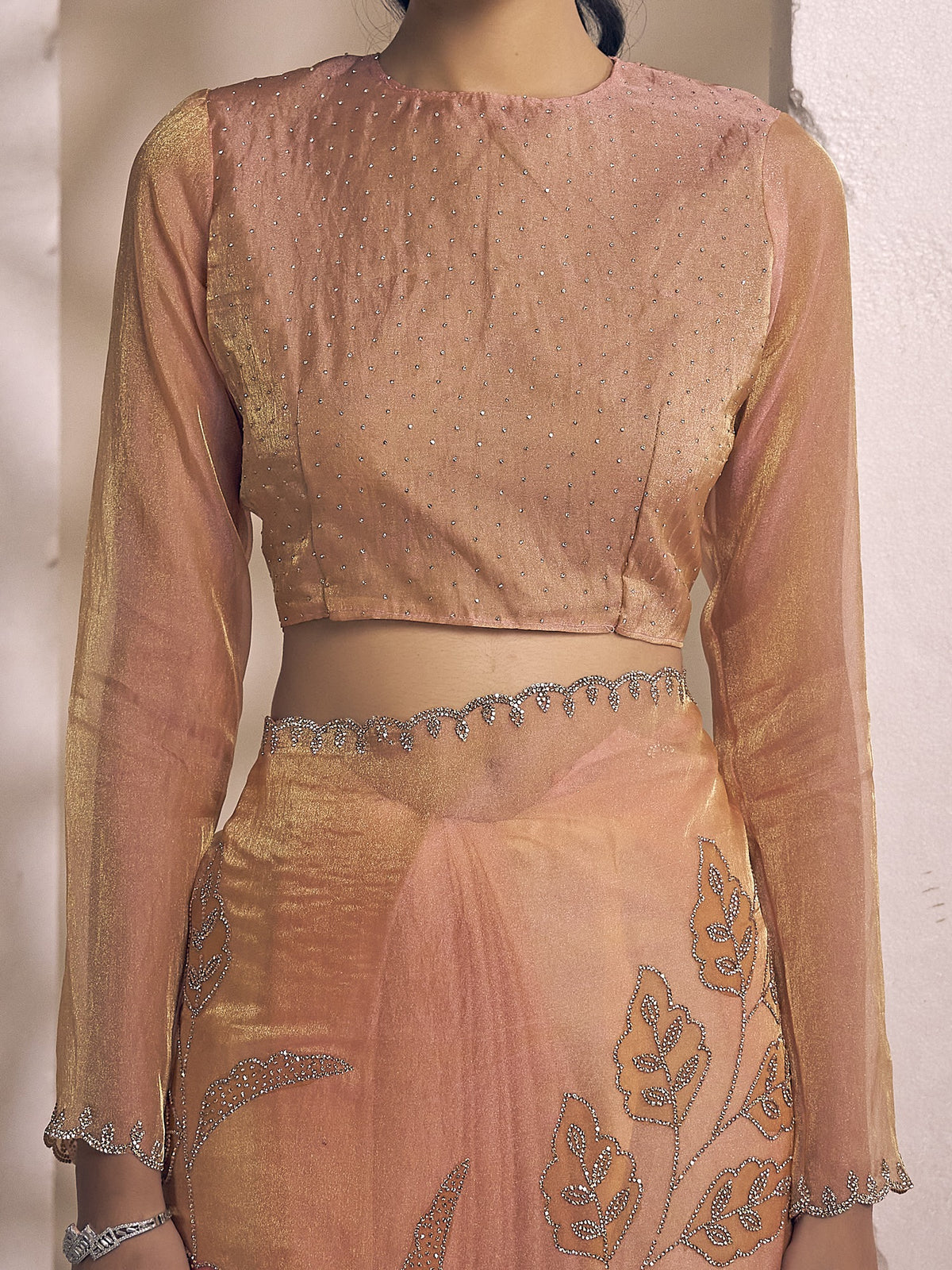 Peach organza saree view 5
