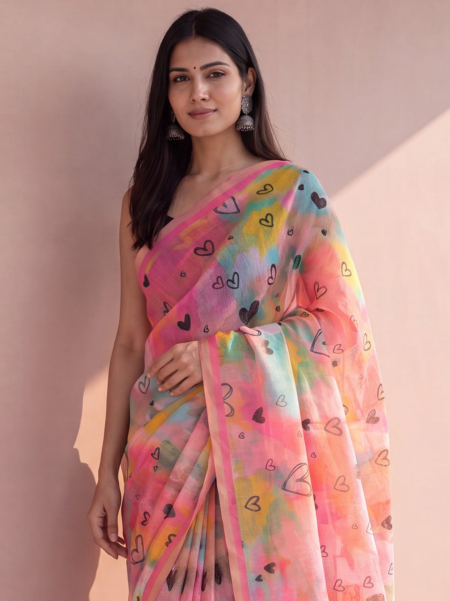 Multicolored Cotton Linen saree – detail view 4