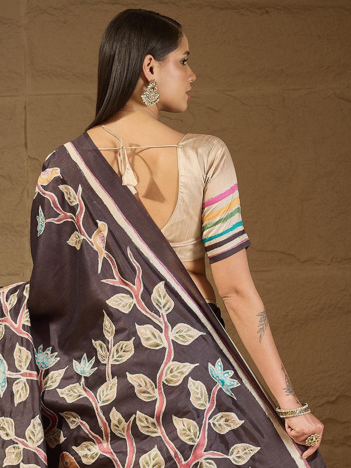 Charcoal Grey art silk saree view 1