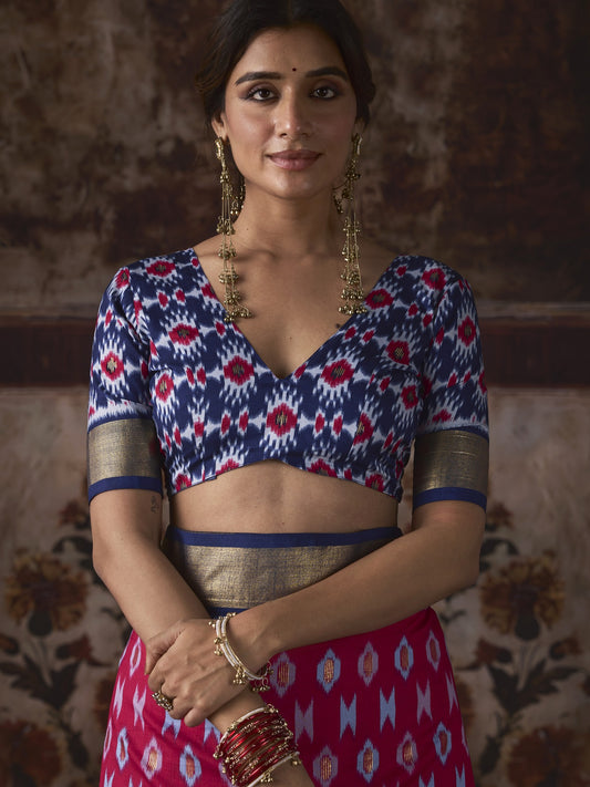 Pink silk blend saree view 1