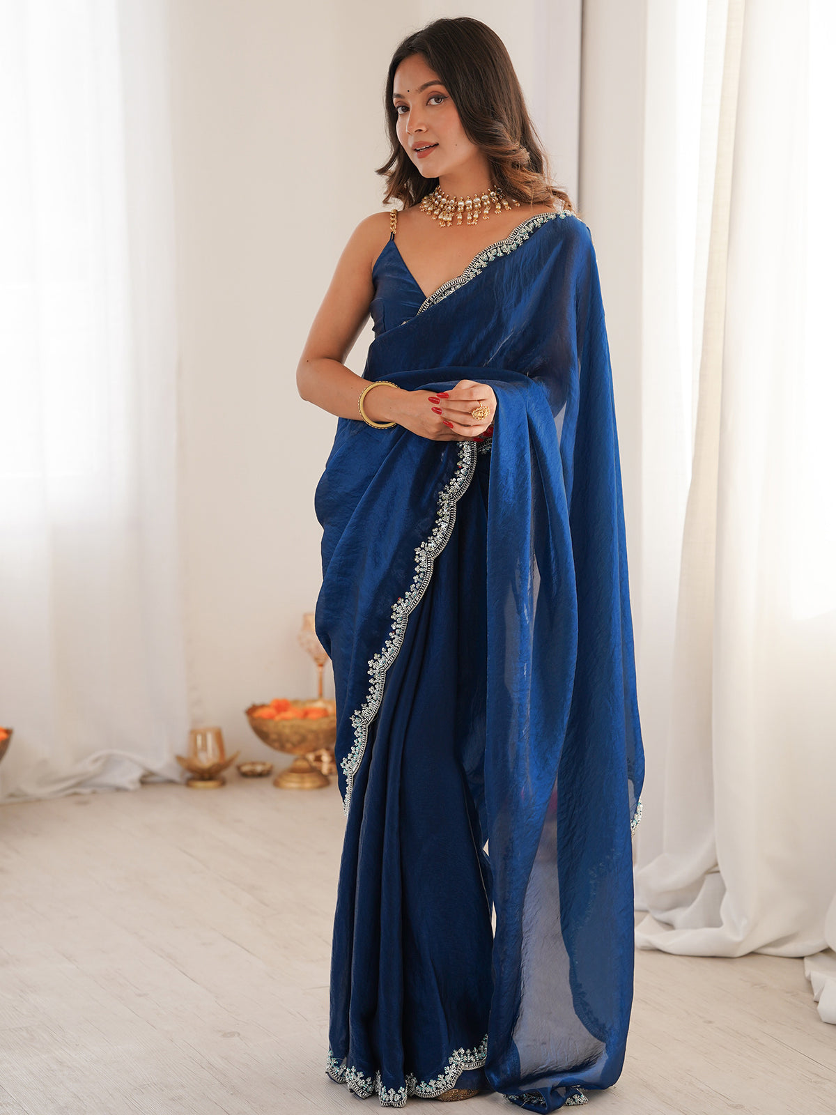 Navy Blue Silk Blend saree – detail view 2