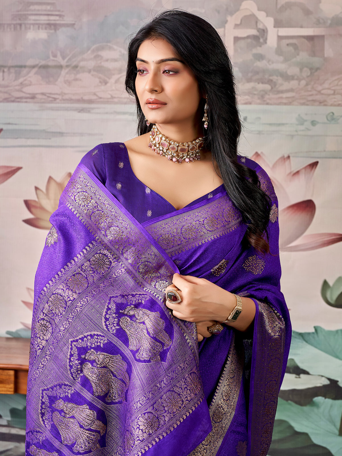 Purple Georgette saree – detail view 2