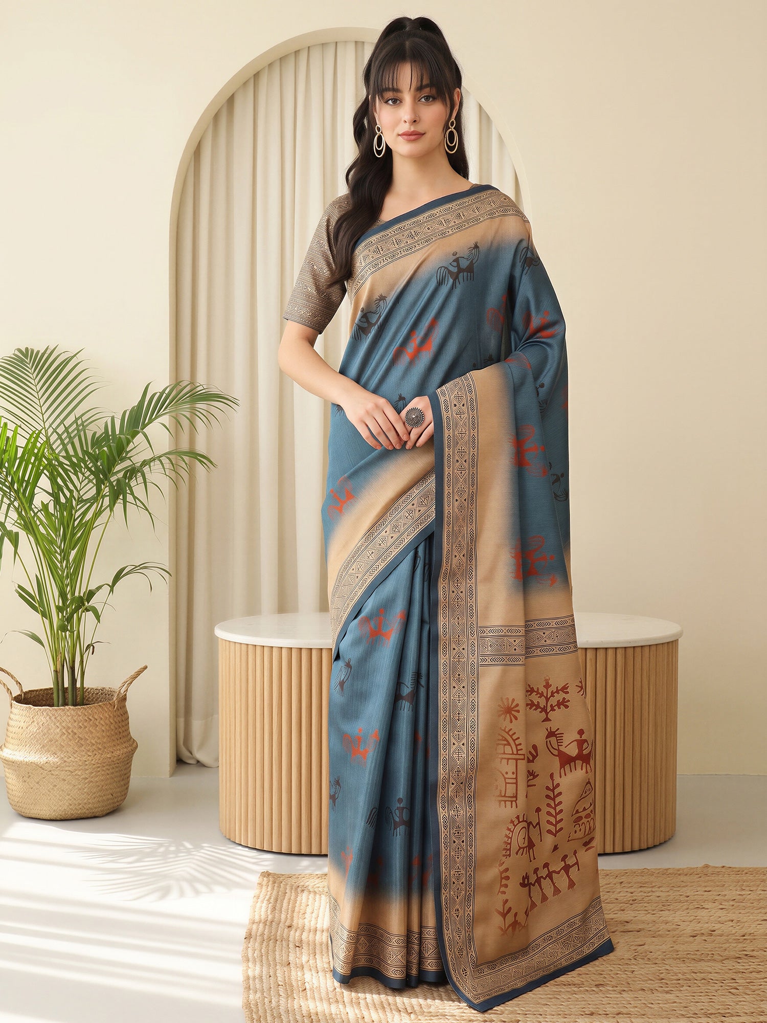 Blue Silk Blend saree – detail view 3