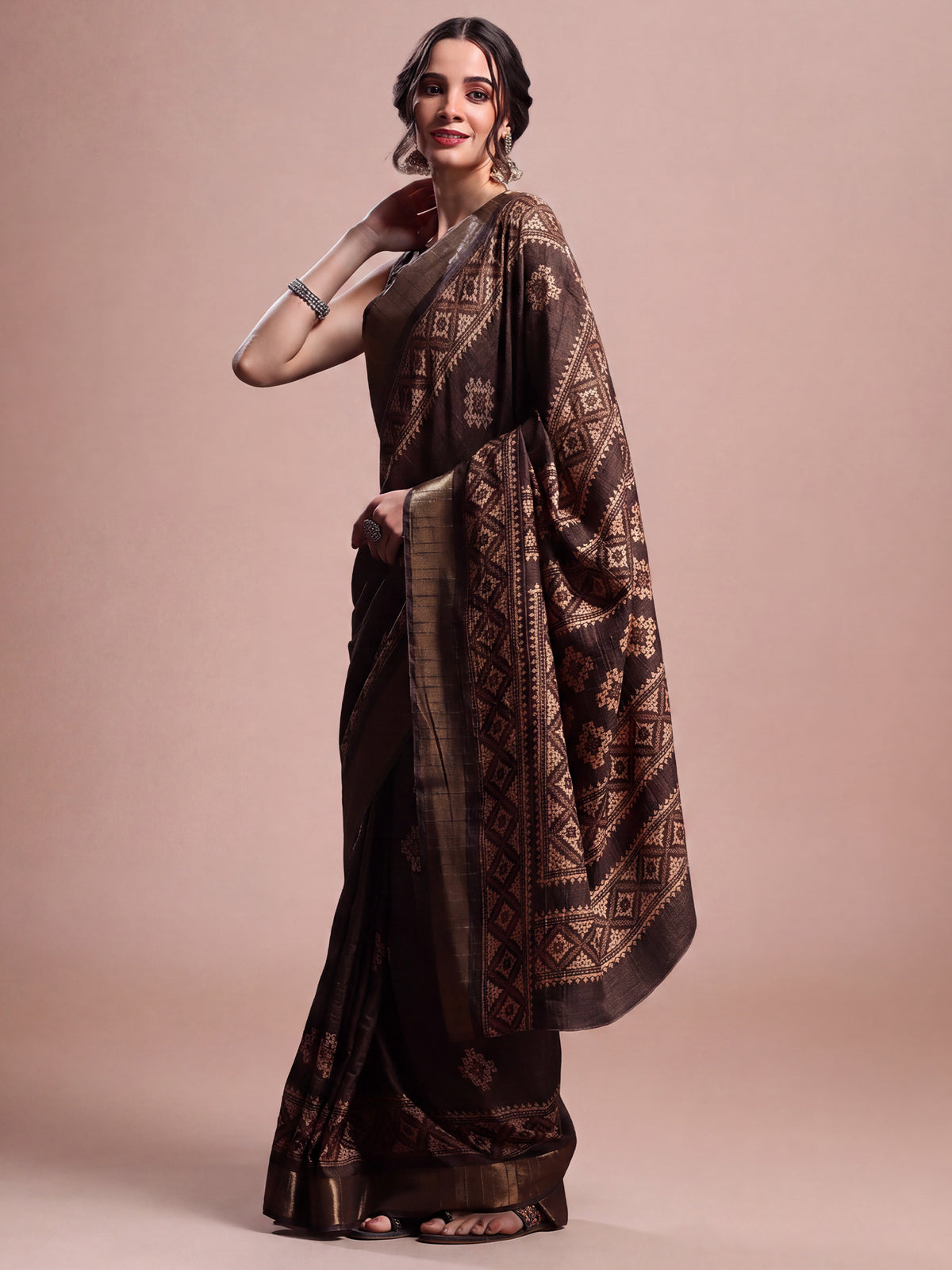 Brown Silk Blend saree – detail view 2