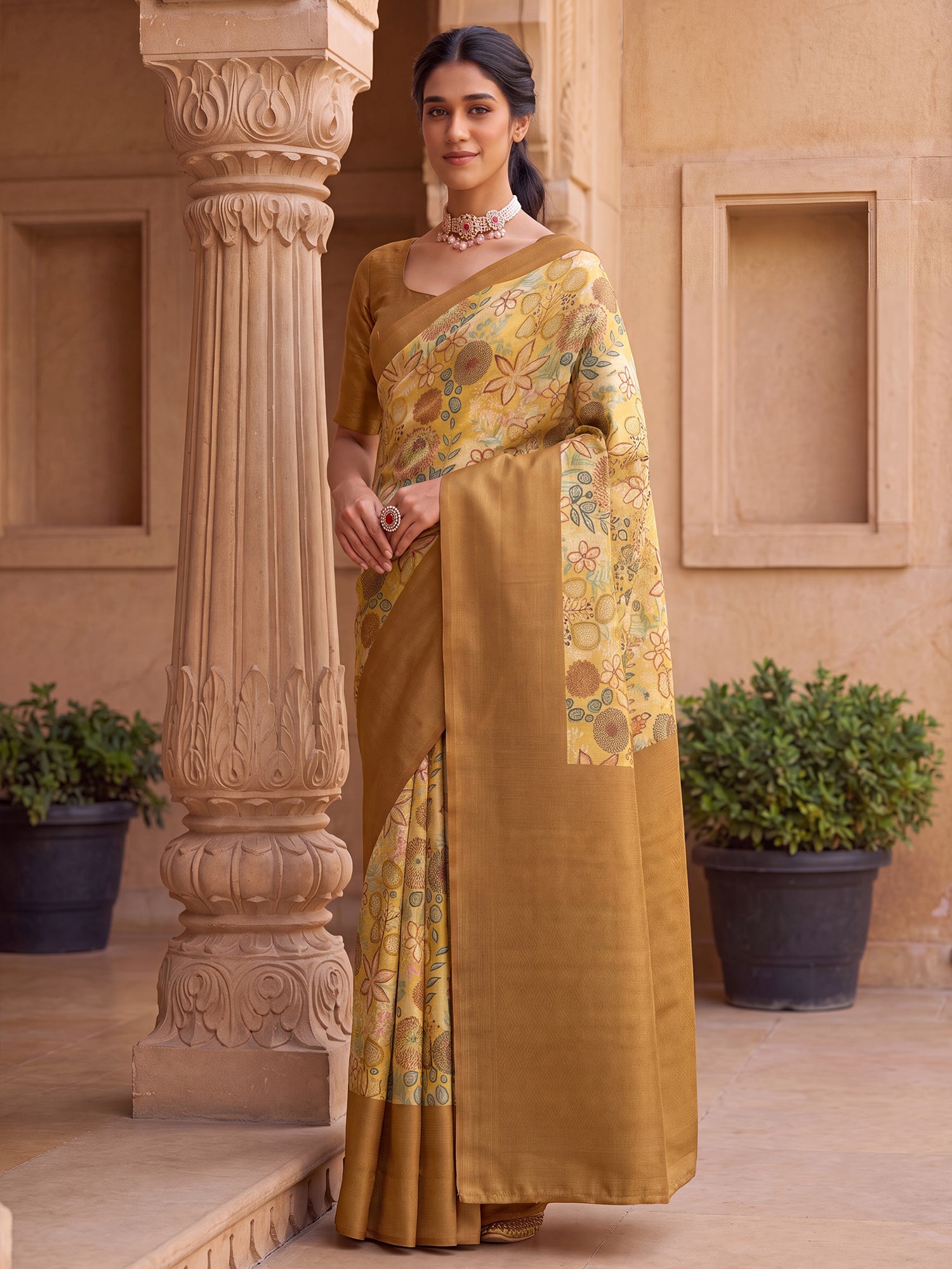 Mustard Silk Blend saree – detail view 3