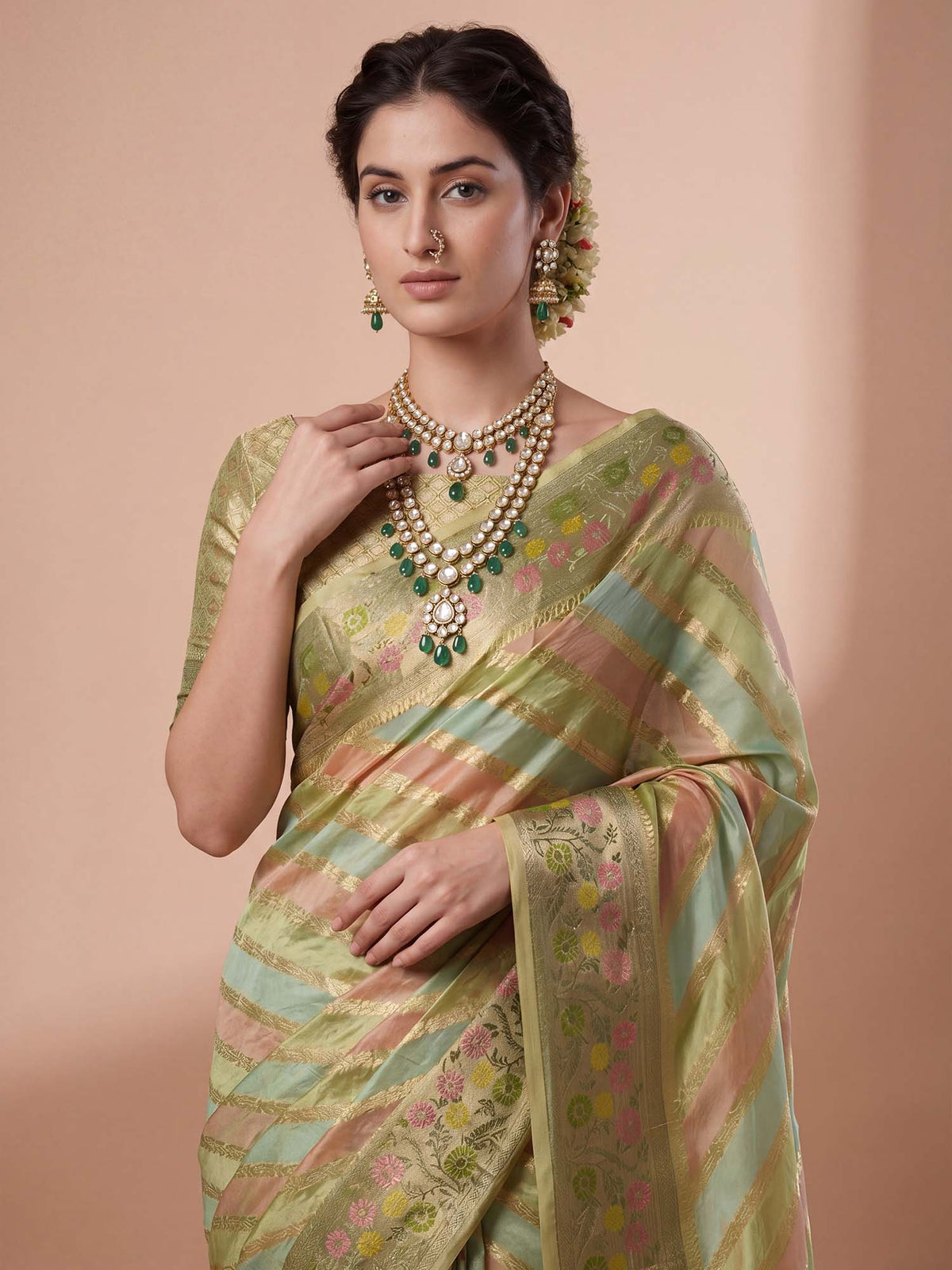 Light Green Organza saree – detail view 4