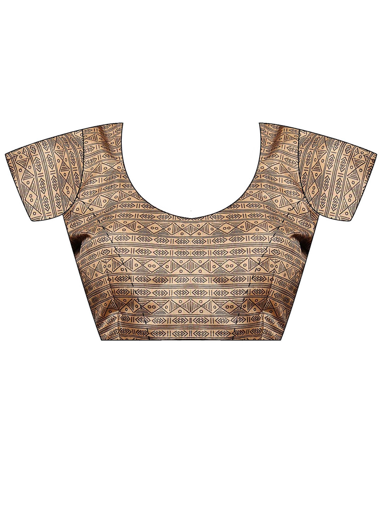 Unstitched beige silk blend blouse piece with geometric design