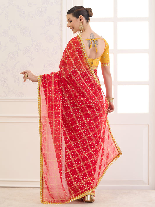 Red Viscose saree – detail view 1
