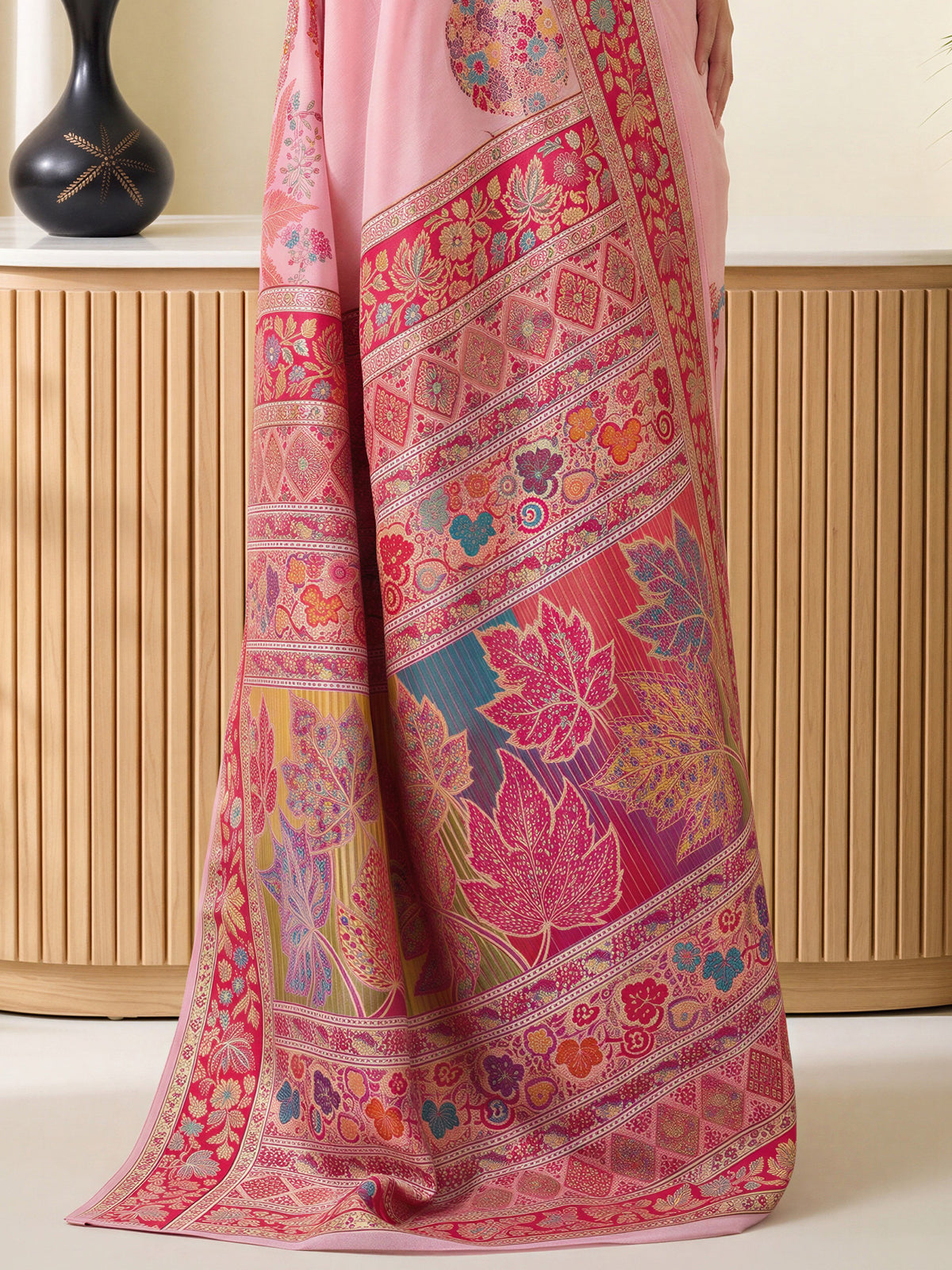 Pink Pashmina Silk saree – detail view 5