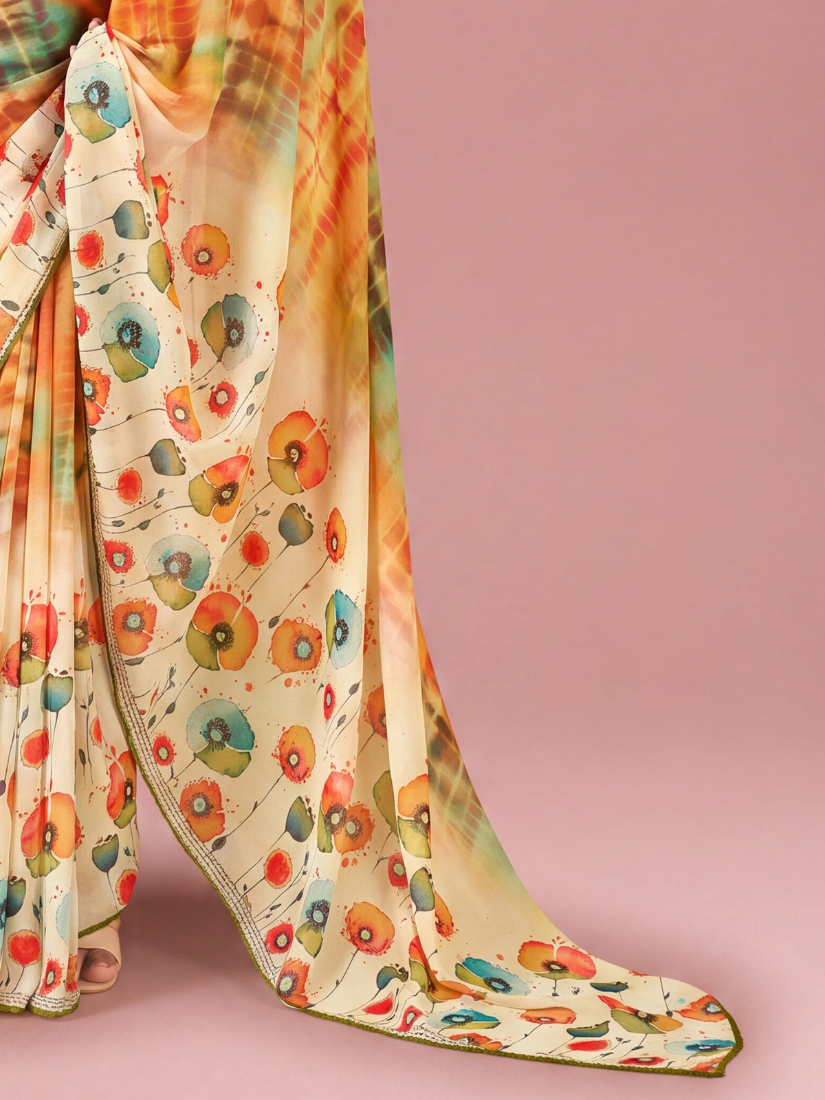 Mustard Georgette saree – detail view 5