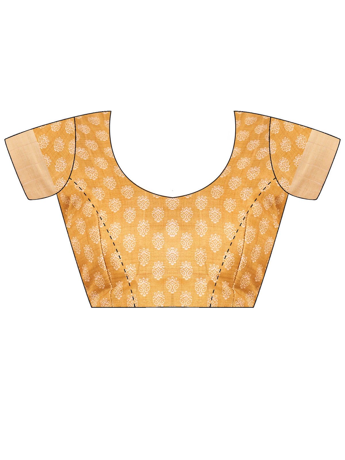 Unstitched mustard satin silk blouse piece with ethnic motif design