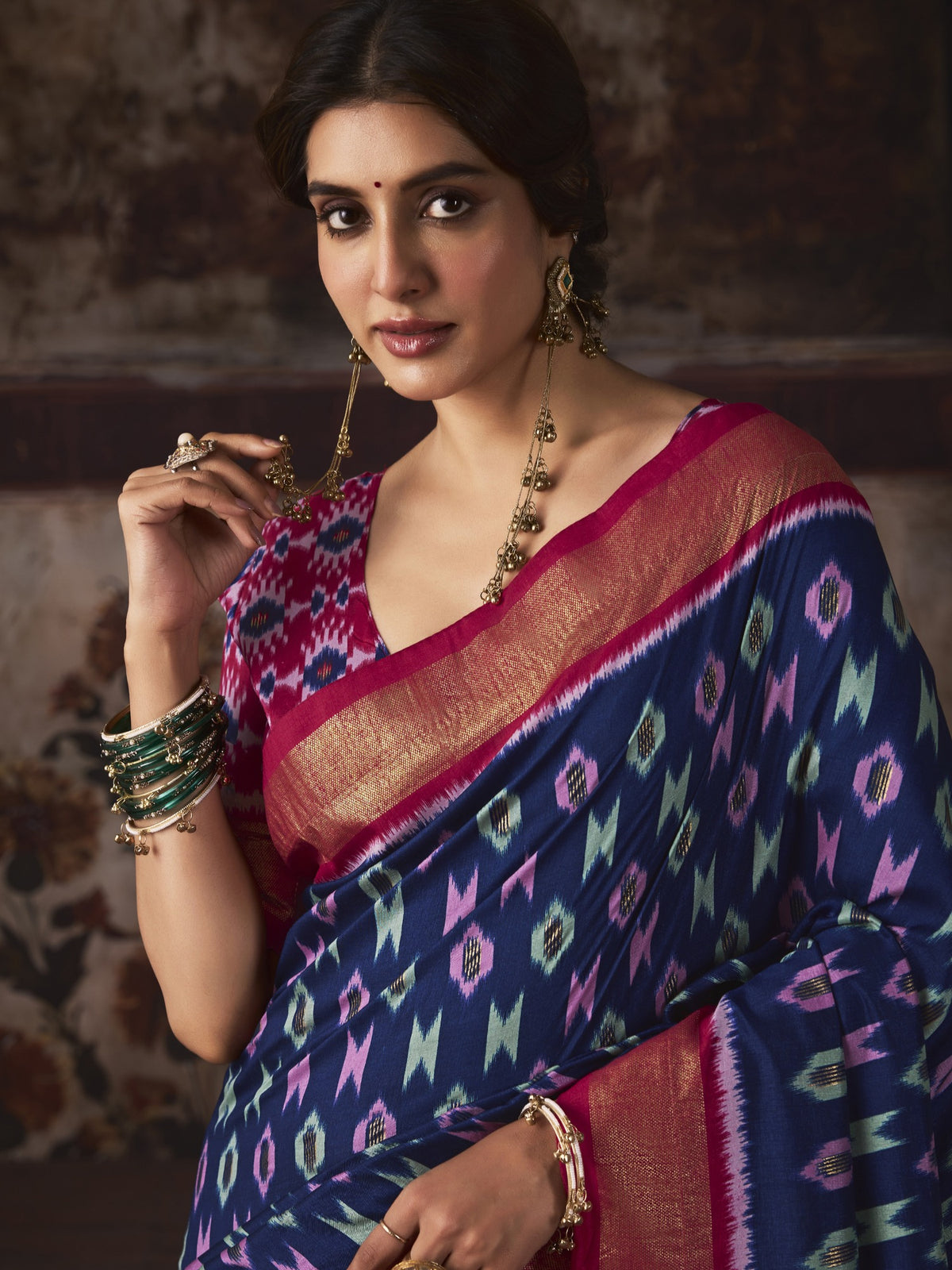 Navy Blue silk blend saree view 3