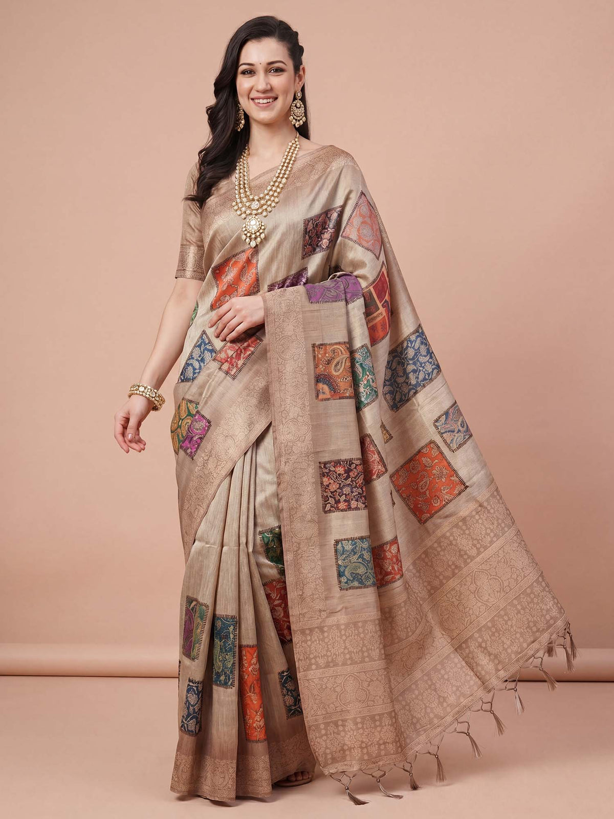 Beige Cotton Silk saree – detail view 2