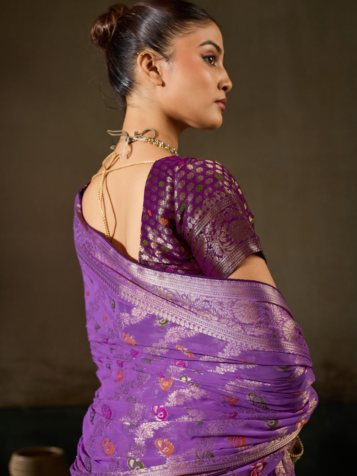Lavender Georgette saree – detail view 6