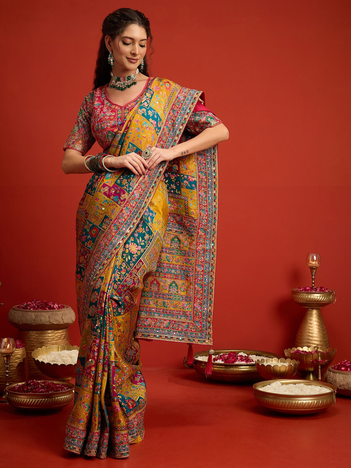 Mustard Silk Blend saree – detail view 4