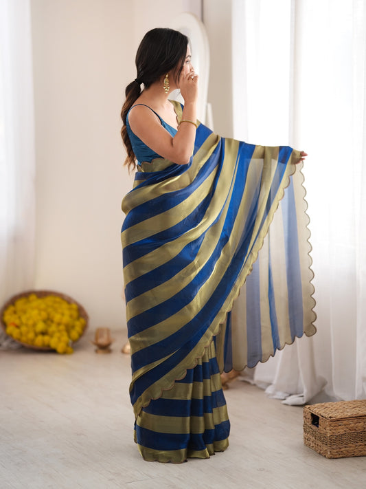 Teal Blue Satin saree – detail view 1