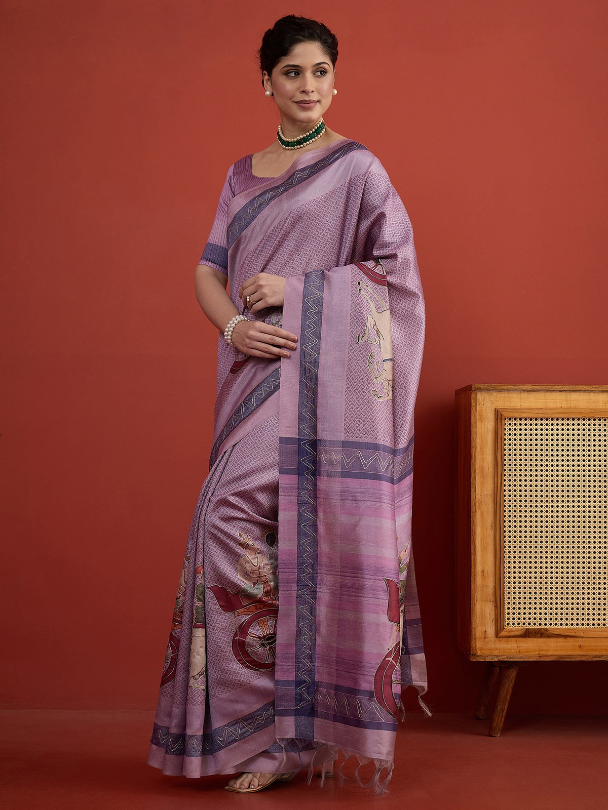 Lavender art silk saree view 4