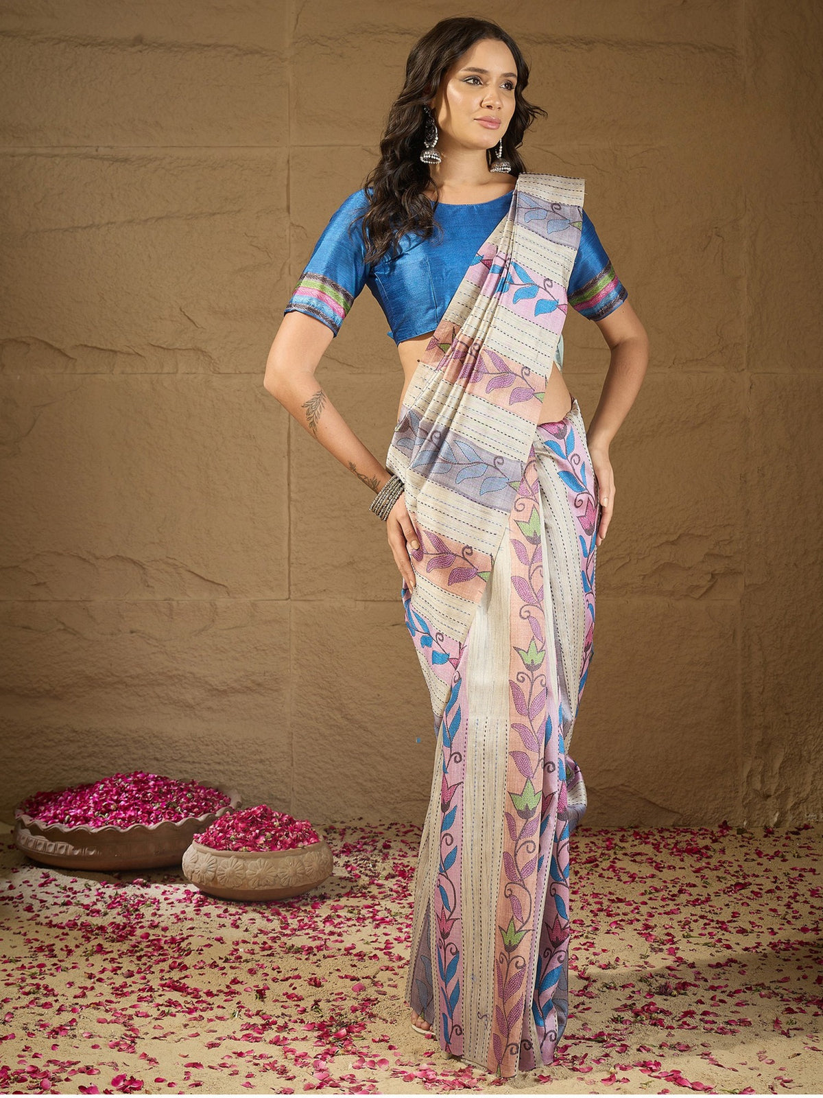 Multicolored art silk saree view 2