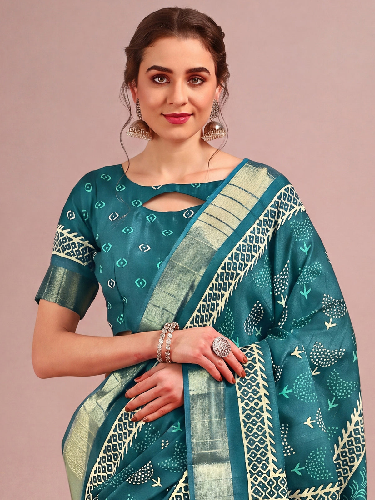 Teal Blue Cotton Silk saree – detail view 3