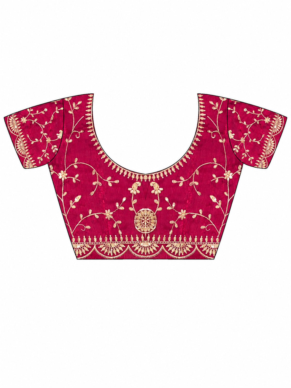 Unstitched pink satin silk blouse piece with embellished design