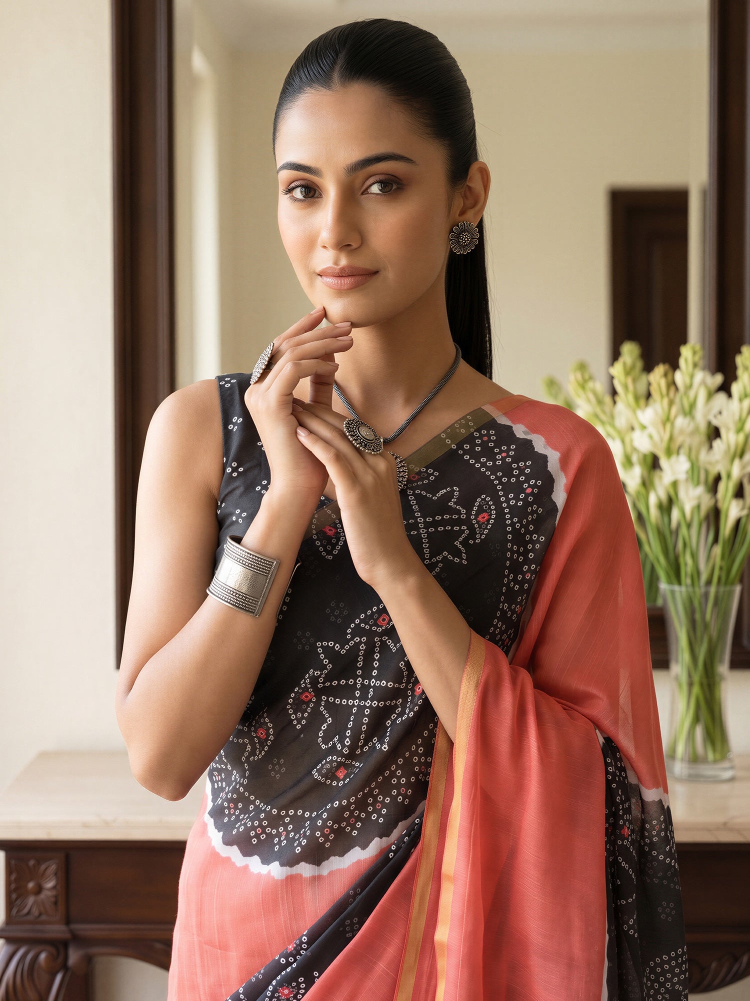 Coral Cotton Blend saree – detail view 4