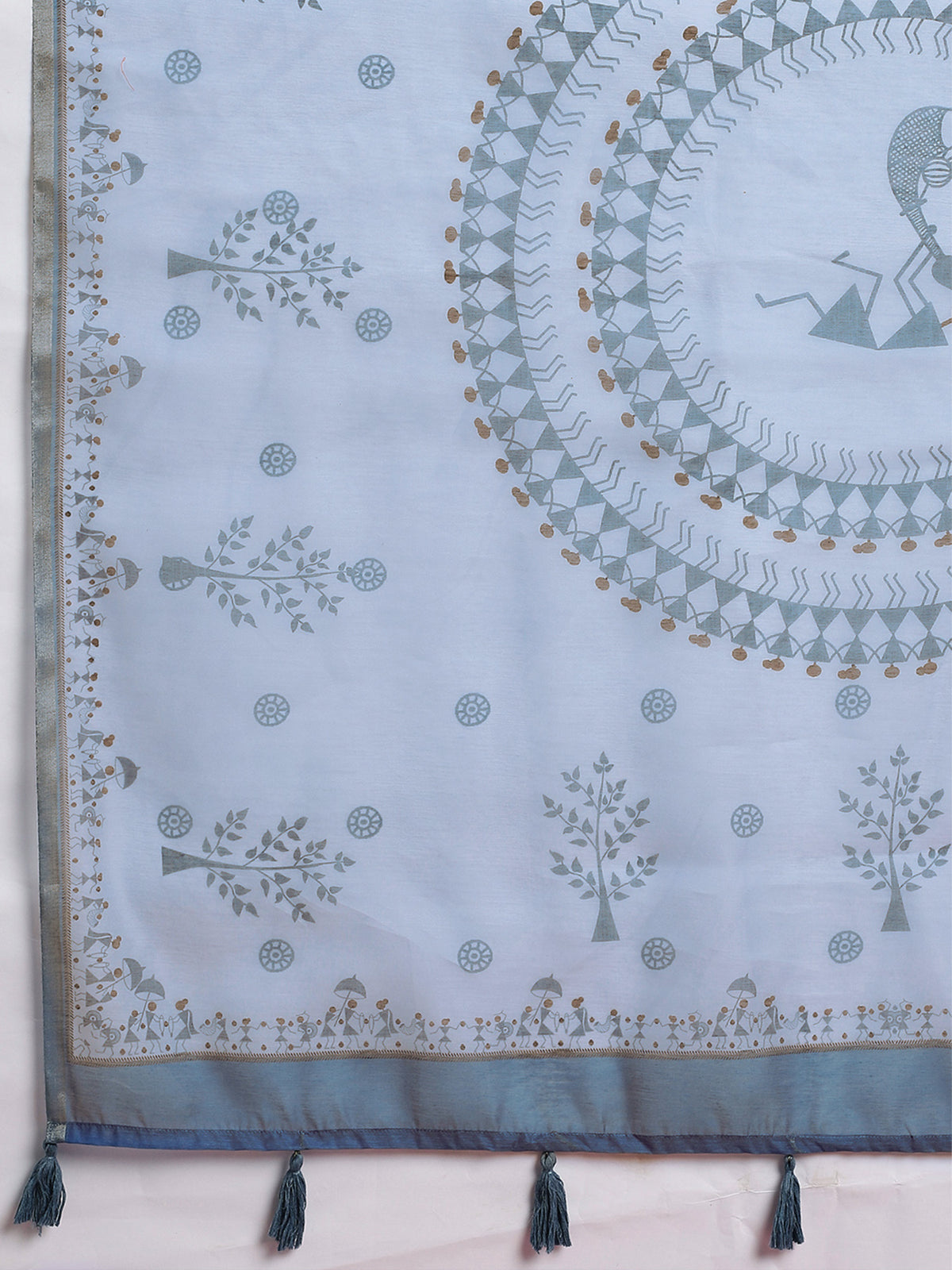 Light Blue Cotton Linen saree – detail view 5