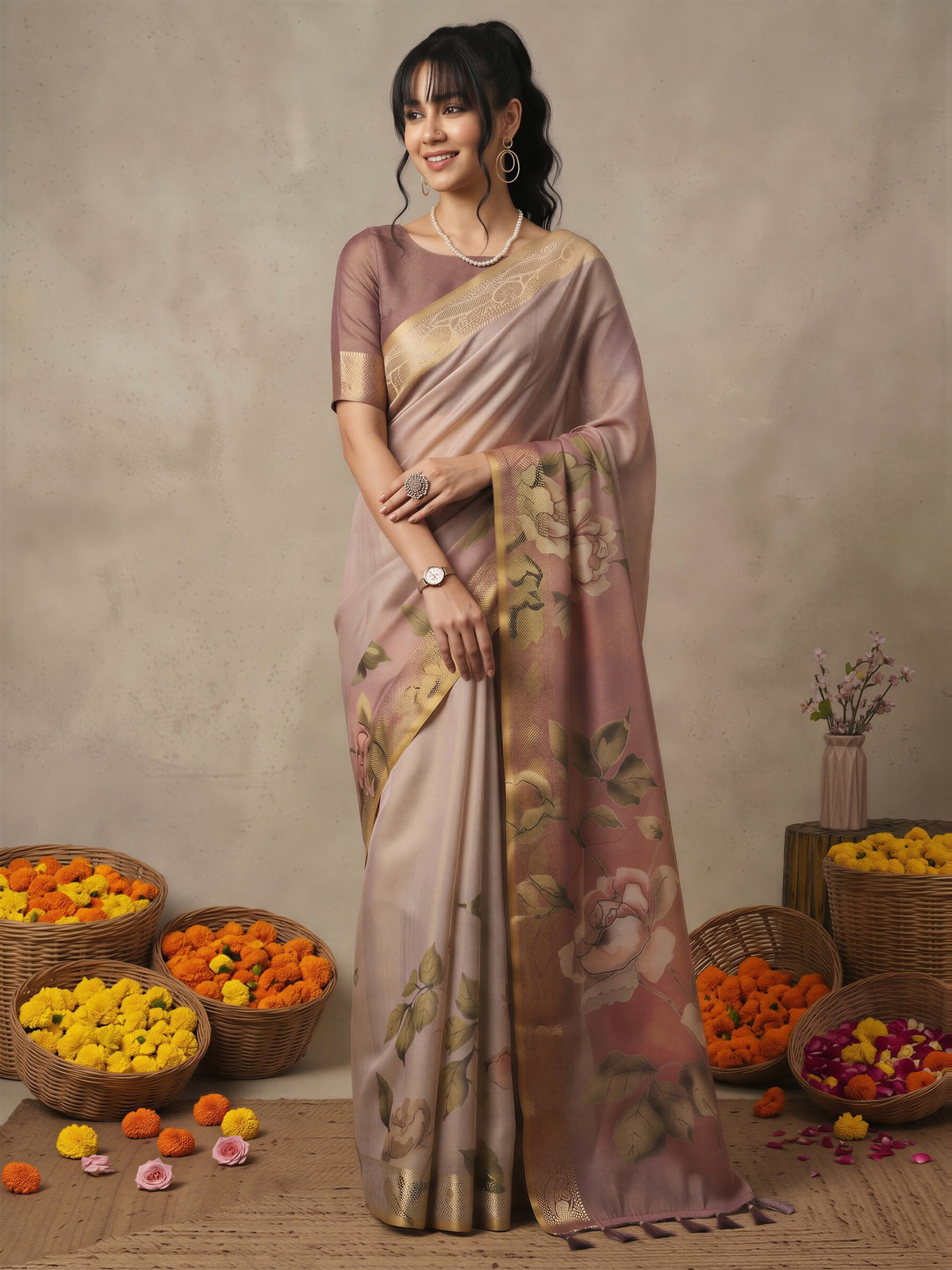 Beige Kanjeevaram Silk saree – detail view 3