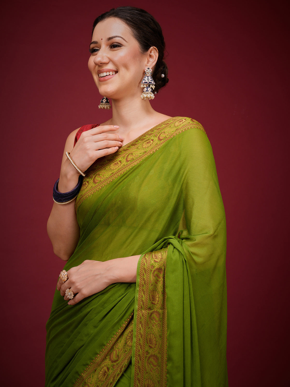 Olive Mysore Silk saree – detail view 3