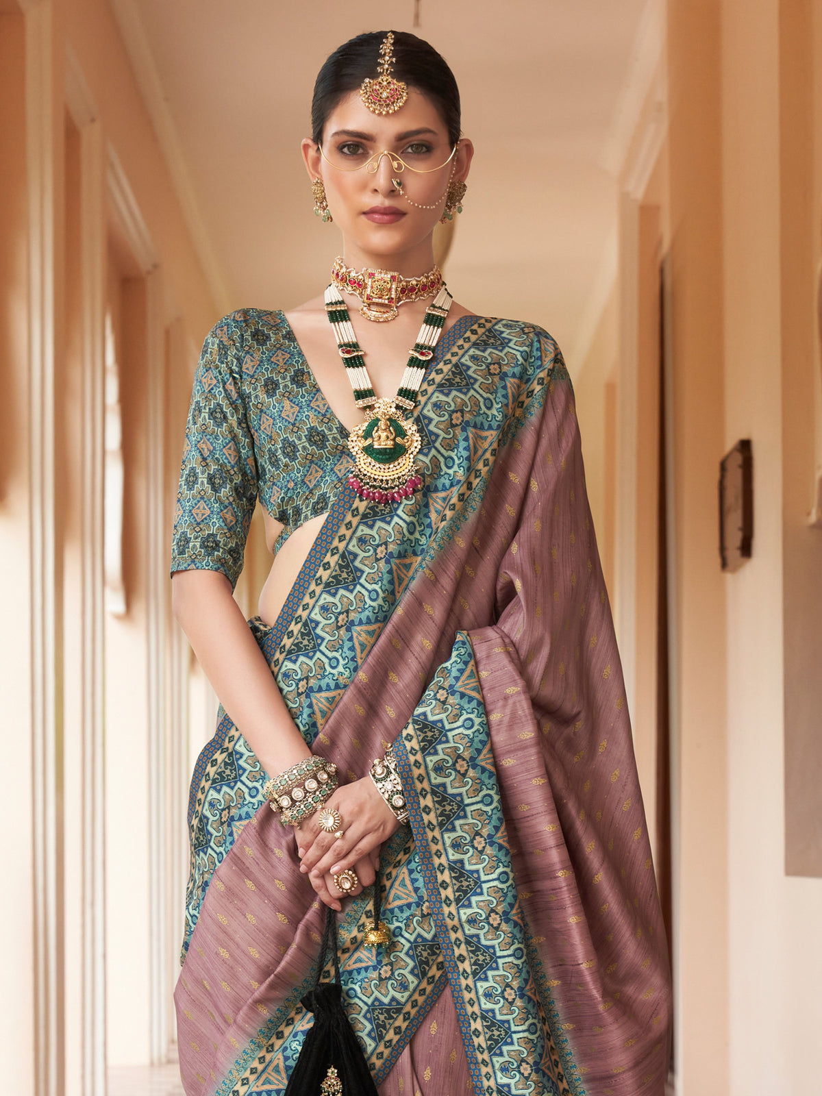 Rose Gold silk blend saree view 2
